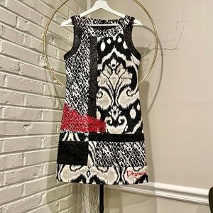 DESIGUAL Black/White/Red Printed Mini Sleeveless Sheath Dress Size S 76% cotton